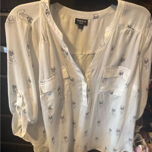 Torrid Ivory Cat Sketch Blouse